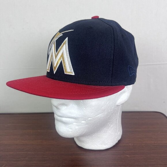 Miami Marlins MLB New‎ Era 59Fifty Men's Hat Black Fitted 7 1/4 100% Wool Black - Picture 4 of 13